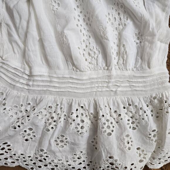 Cynthia Rowley Womens Cottagecore Boho Tie -strap Peplum White Eyelet Tank Top L - Picture 9 of 11